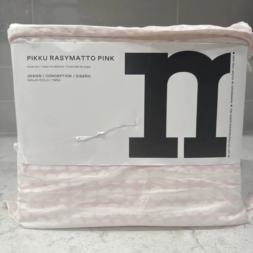 Marimekko pikku rasymatto Pink King Sheet Set 100% Cotton NEW 4 Piece Set Sheets